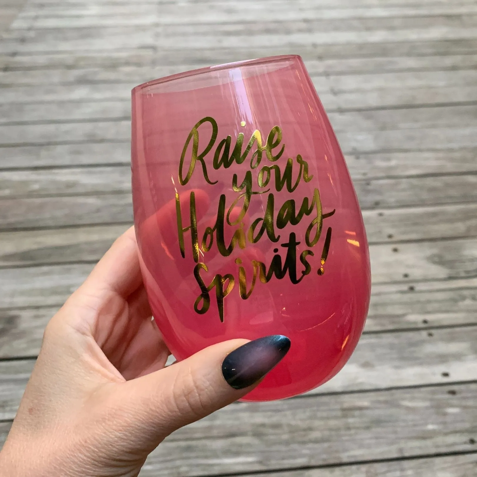 Holiday Spirits Stemless Wine Glass in Pink Ombre | 20oz