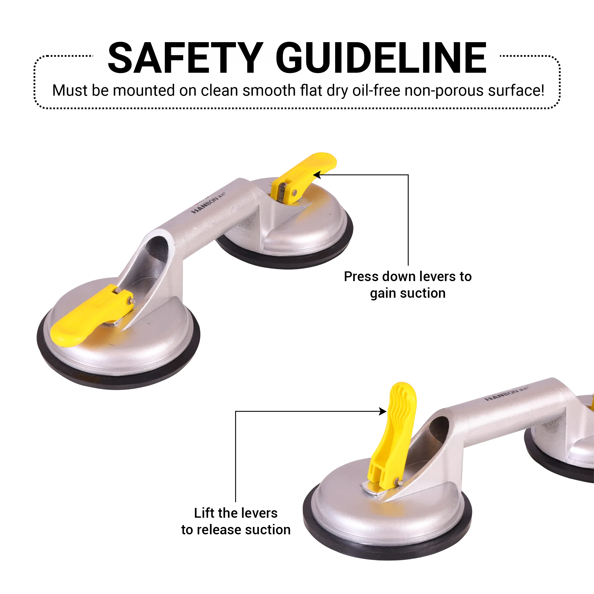 Homdum Aluminum Lifting Double Suction Cup 4.8inch Hanbon Plate Two Handle Locking 2 claw Sucker Flat Gripper for Lifting Mirror Tiles Granite slab Heavy Duty Glass Lifter.