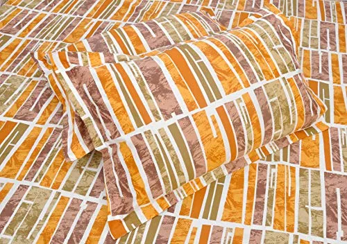 HUESLAND by Ahmedabad Cotton 144 TC Cotton King Size Bedsheet with 2 Pillow Covers - Orange, Green & Brown(9ft x 9ft)