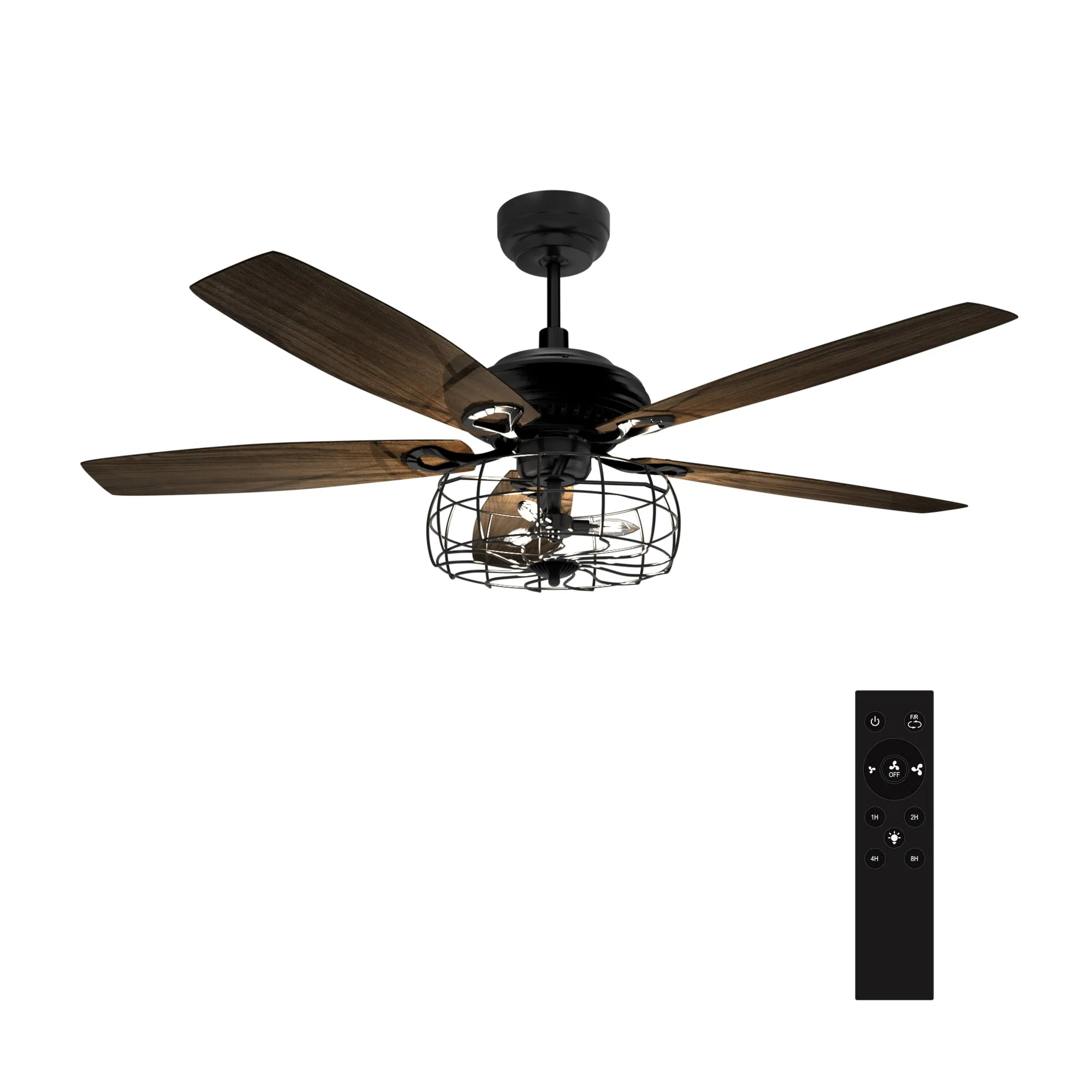 HUNTLEY 56 inch 5-Blade Industrial Vintage Ceiling Fan with Light & Remote Control - Black/Walnut