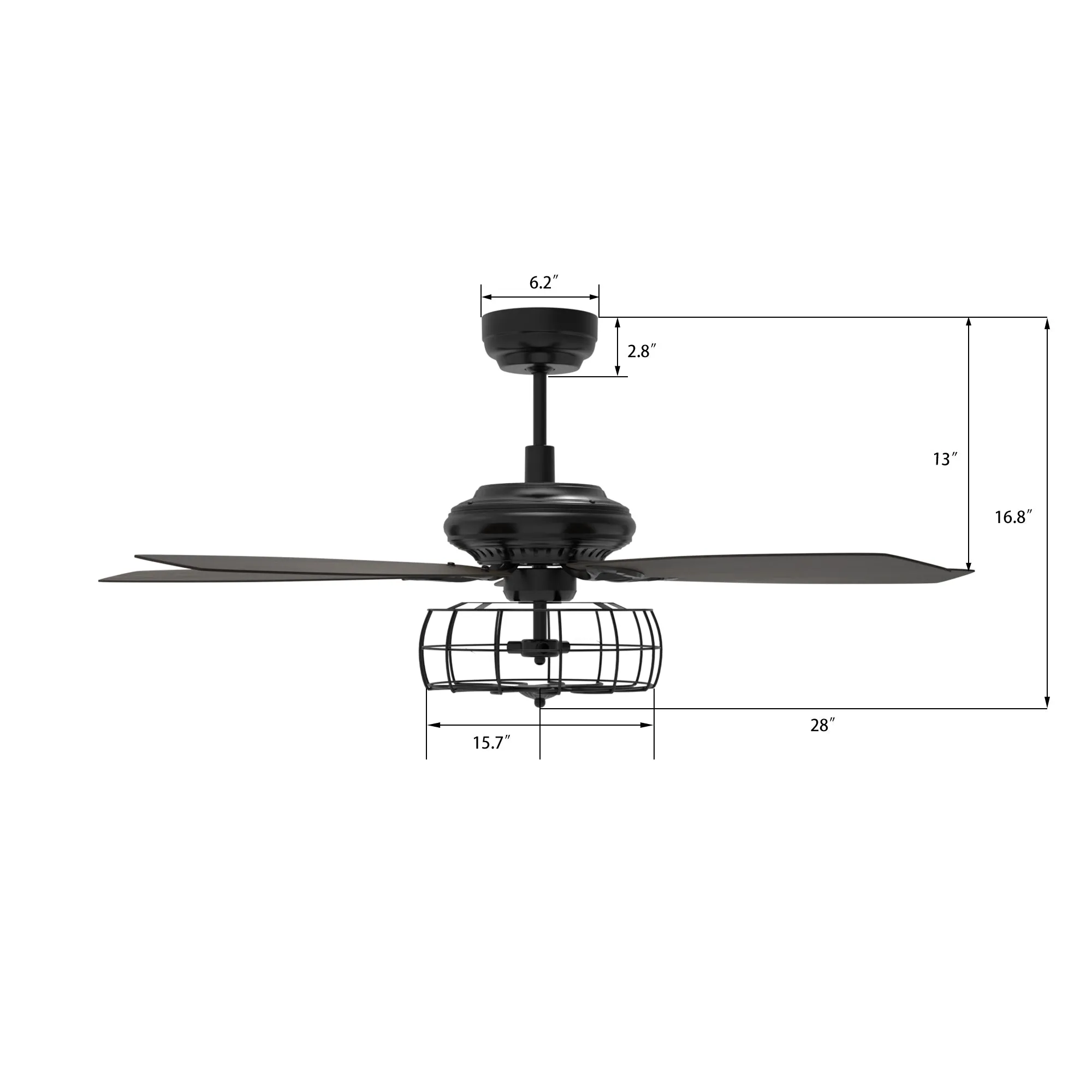 HUNTLEY 56 inch 5-Blade Industrial Vintage Ceiling Fan with Light & Remote Control - Black/Walnut