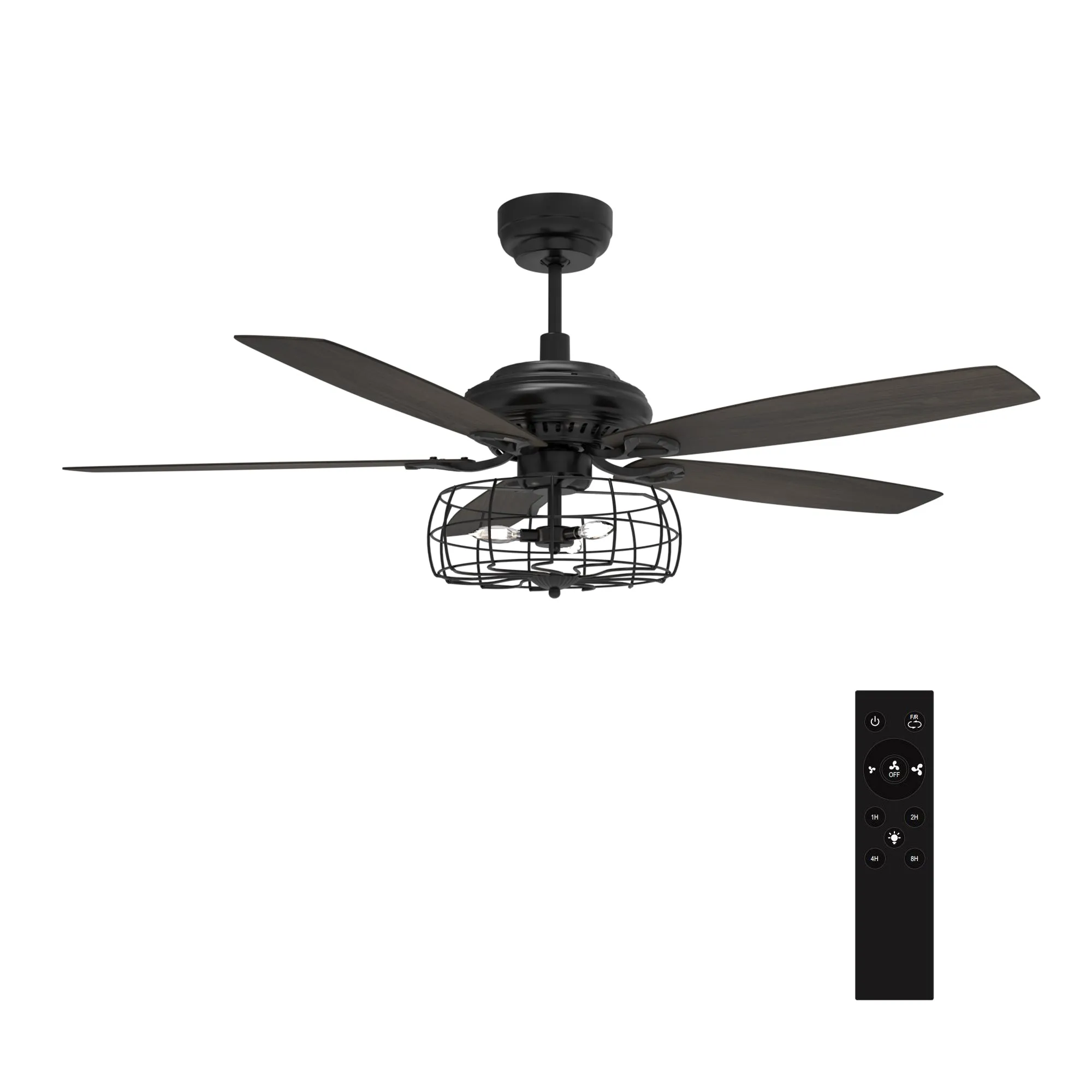 HUNTLEY 56 inch 5-Blade Industrial Vintage Ceiling Fan with Light & Remote Control - Black/Walnut