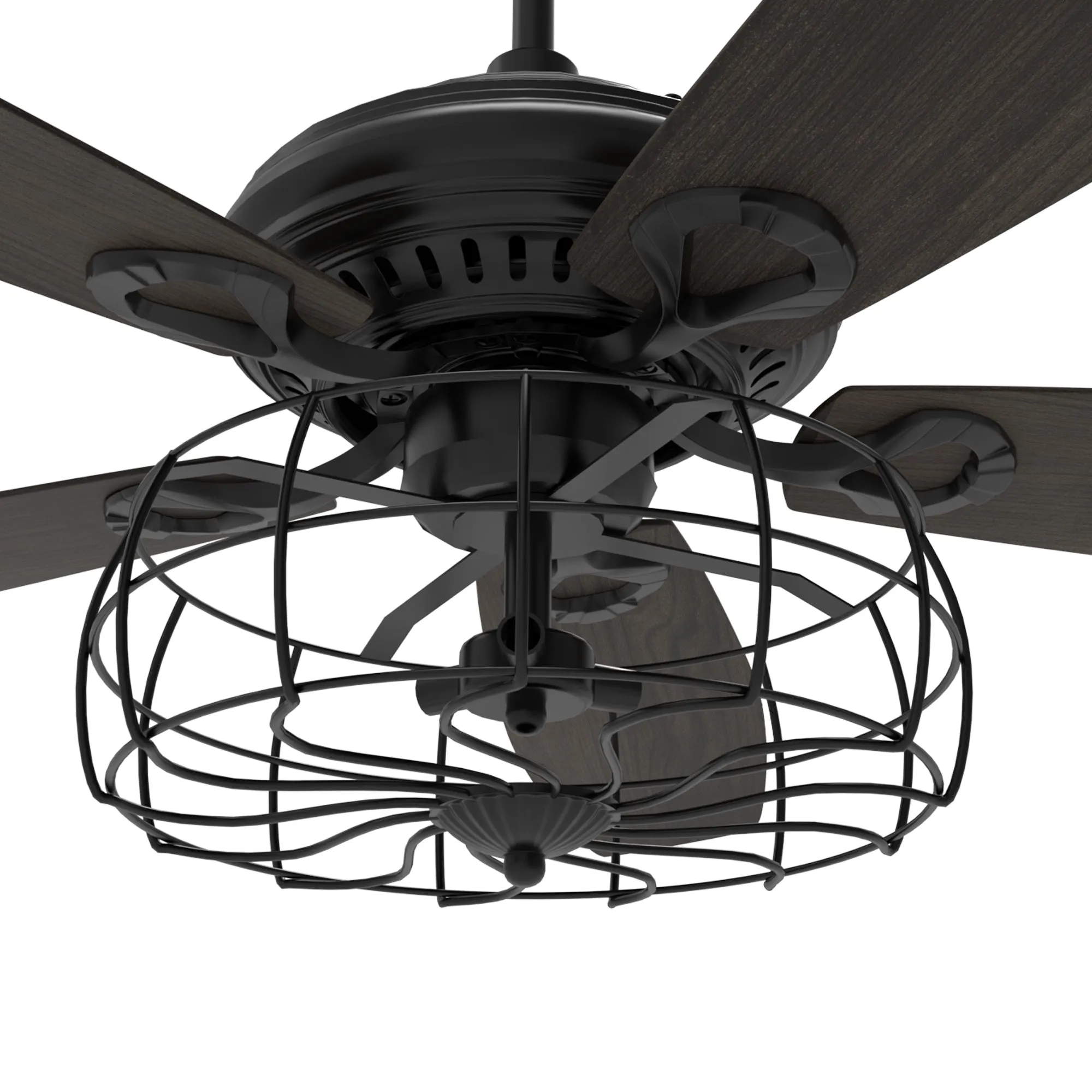 HUNTLEY 56 inch 5-Blade Industrial Vintage Ceiling Fan with Light & Remote Control - Black/Walnut