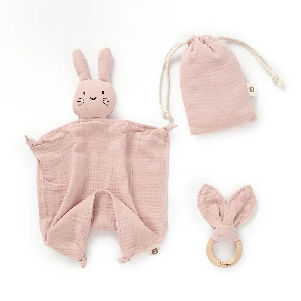 JBØRN Organic Cotton Bunny Comforter & Teether Set | Personalisable