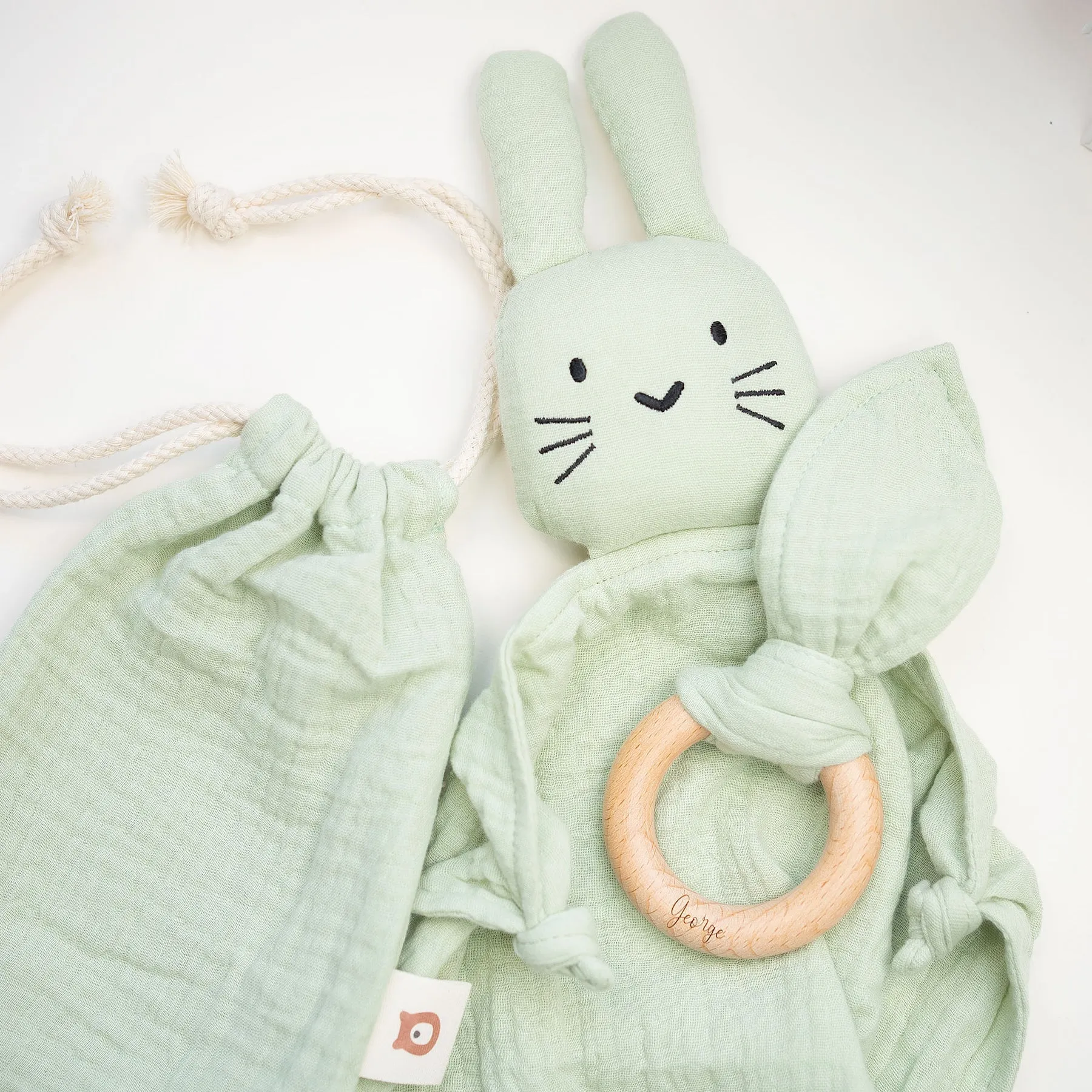 JBØRN Organic Cotton Bunny Comforter & Teether Set | Personalisable