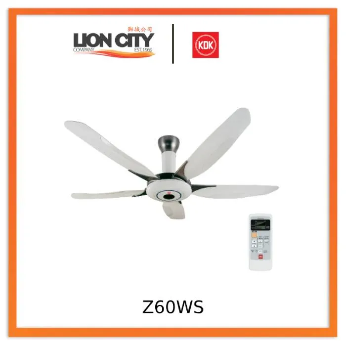 Kdk Z60WS White/Grey 150cm Ceiling Fan w/Remote Control