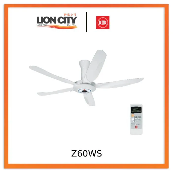 Kdk Z60WS White/Grey 150cm Ceiling Fan w/Remote Control