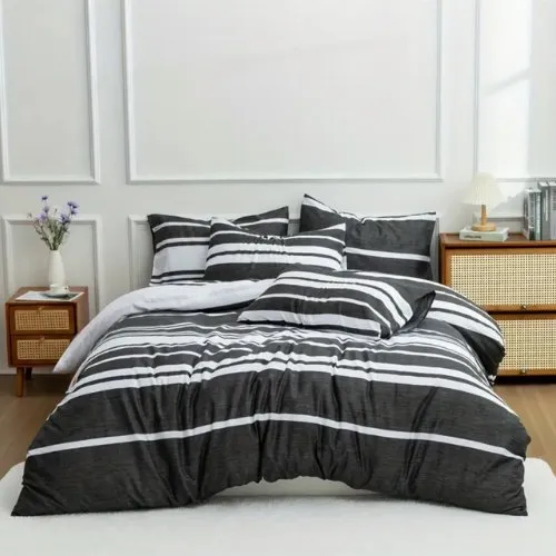 King Size 6 pieces, Black Stripe Design Bedding set.