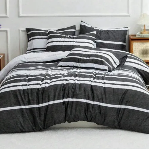 King Size 6 pieces, Black Stripe Design Bedding set.