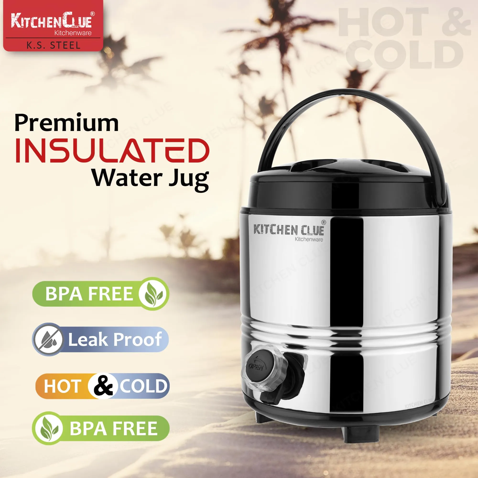 Kitchen Clue Stainless Steel Hot Tea Flask 3 Liter for Kitchen Office I Winter Edition I Aqua-4 I HOT & Cold Upto 4-5 Hrs I Lightweight & Easy to Carry I Ideal for Water/Tea/Coffee