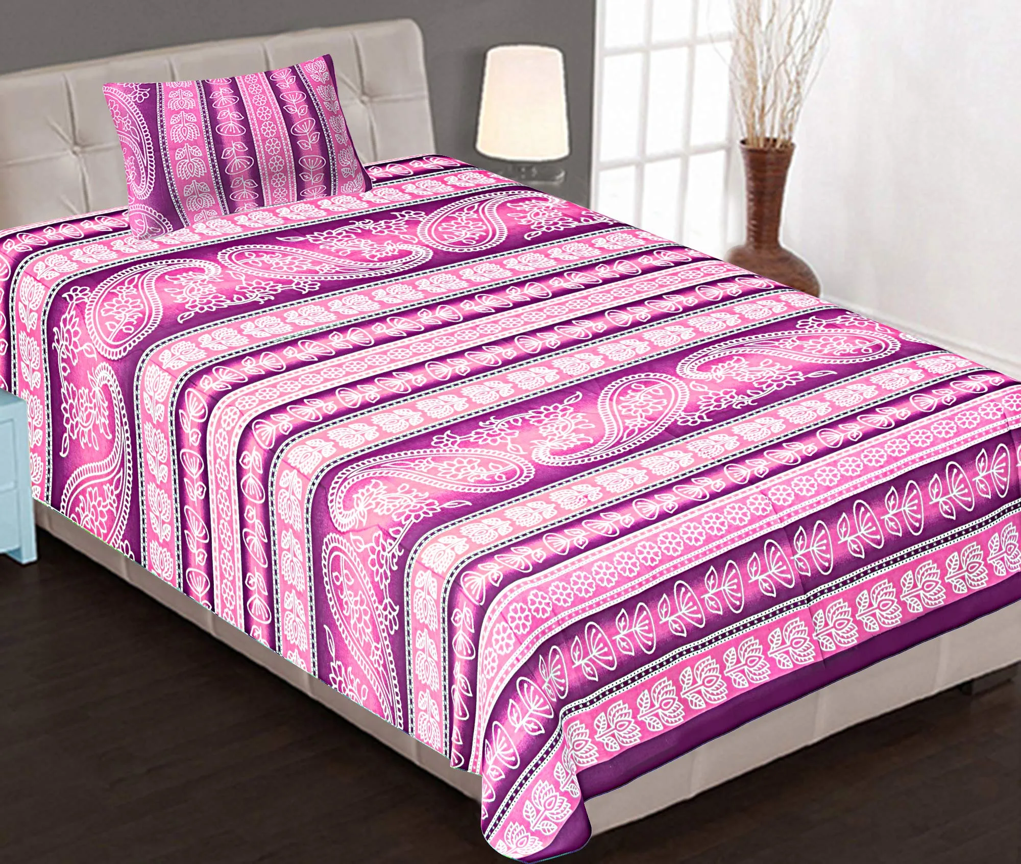 Kuber Industries 100% Cotton 144 TC Single Bed Sheet with 1 Pillow Cover (Pink) -CTKTC13012