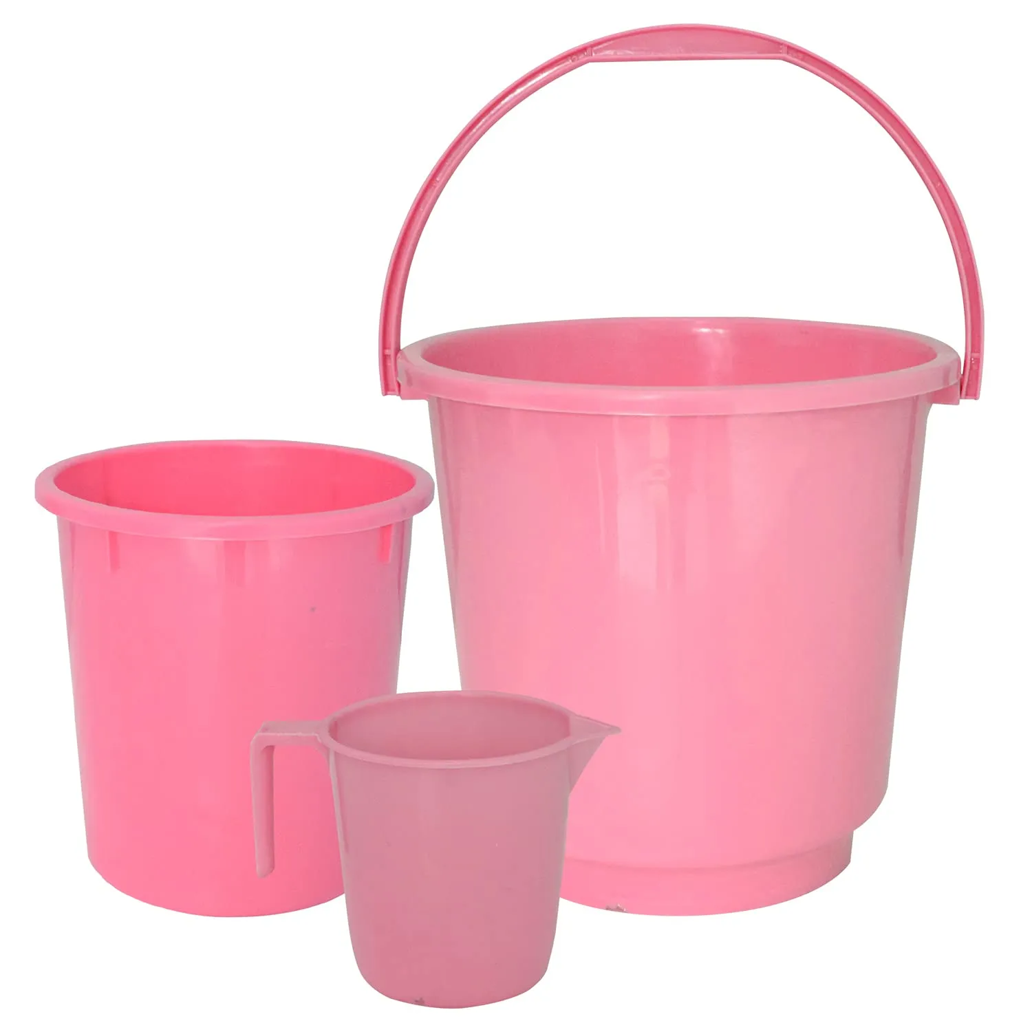 Kuber Industries 3 Pieces Plastic Bucket, Mug & Dustbin Set (Pink)