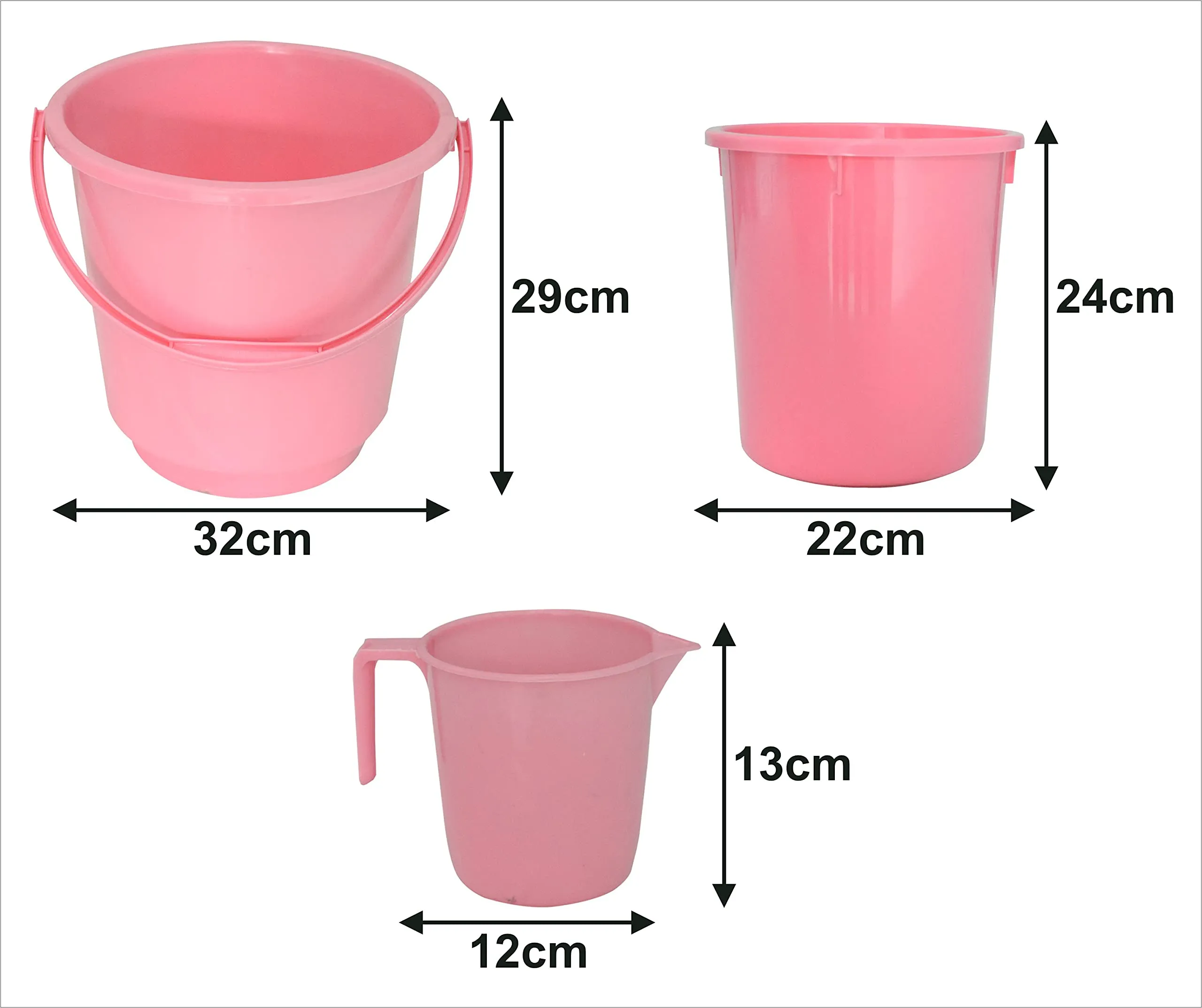 Kuber Industries 3 Pieces Plastic Bucket, Mug & Dustbin Set (Pink)