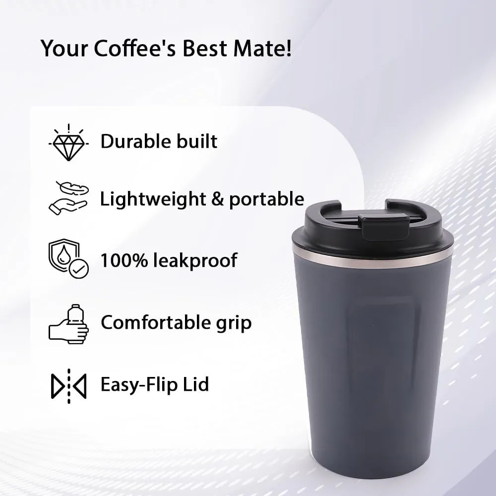 Kuber Industries Stainless Steel Insulated Coffee Cup with Sipper Mouth|Travel Coffee Mug 380 ML-Pack of 4|Blue|