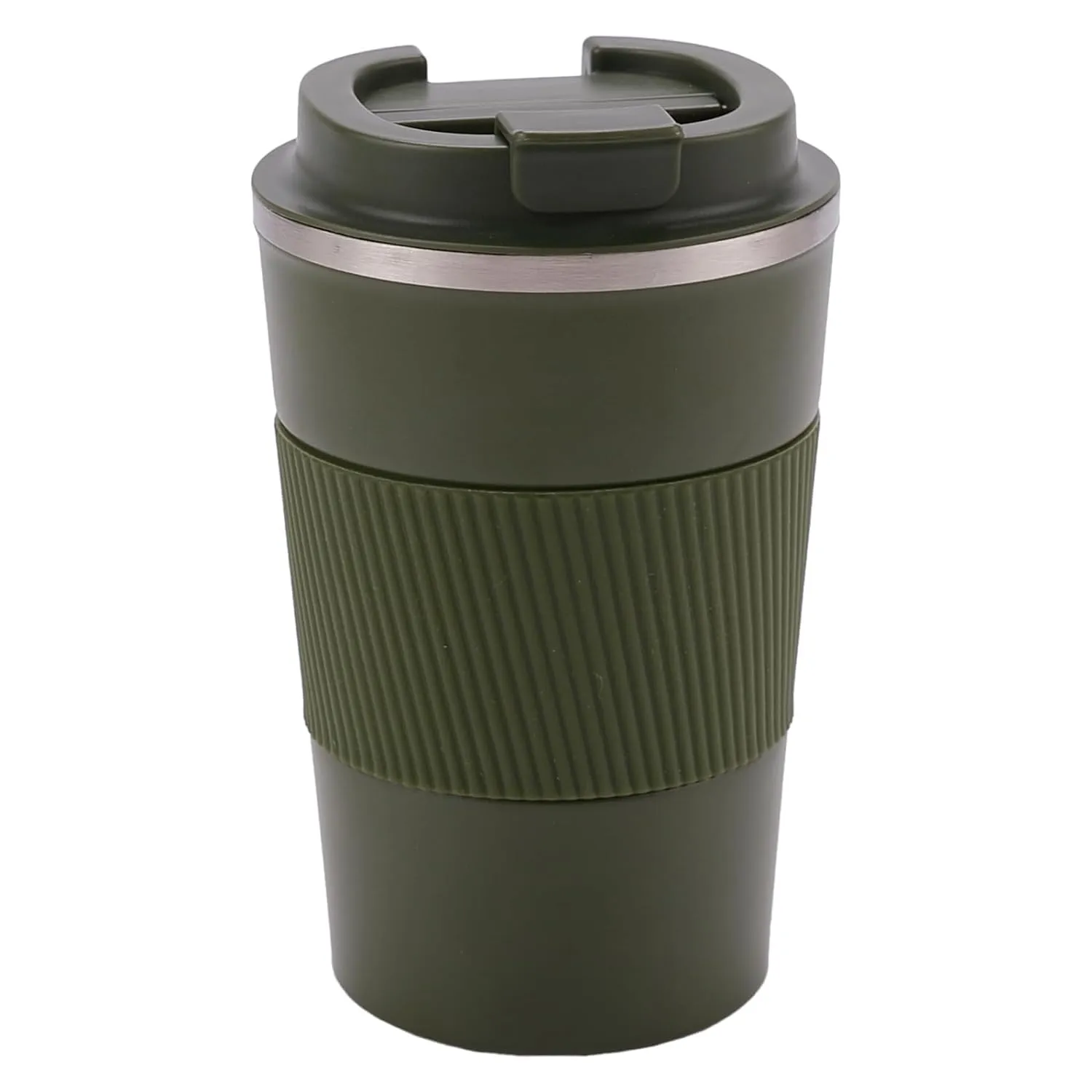 Kuber Industries Stainless Steel Insulated Coffee Mug with Sleeve|Travel Coffee Mug 380 ML-Pack of 3|Green|