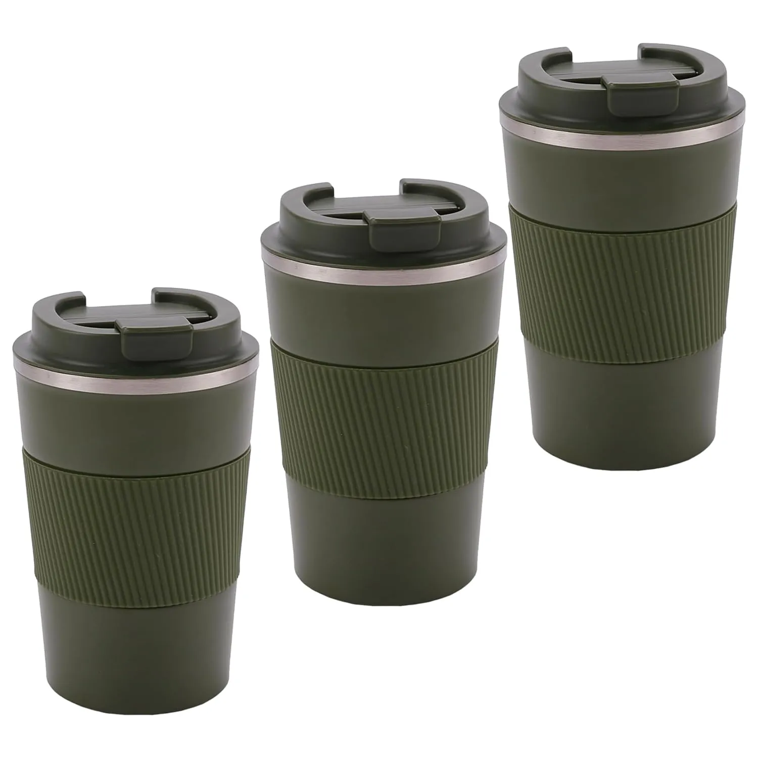 Kuber Industries Stainless Steel Insulated Coffee Mug with Sleeve|Travel Coffee Mug 380 ML-Pack of 3|Green|