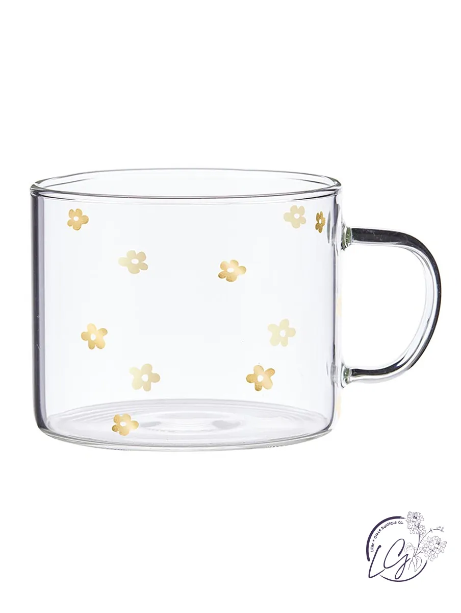 Large Glass Mug - Gold Floral