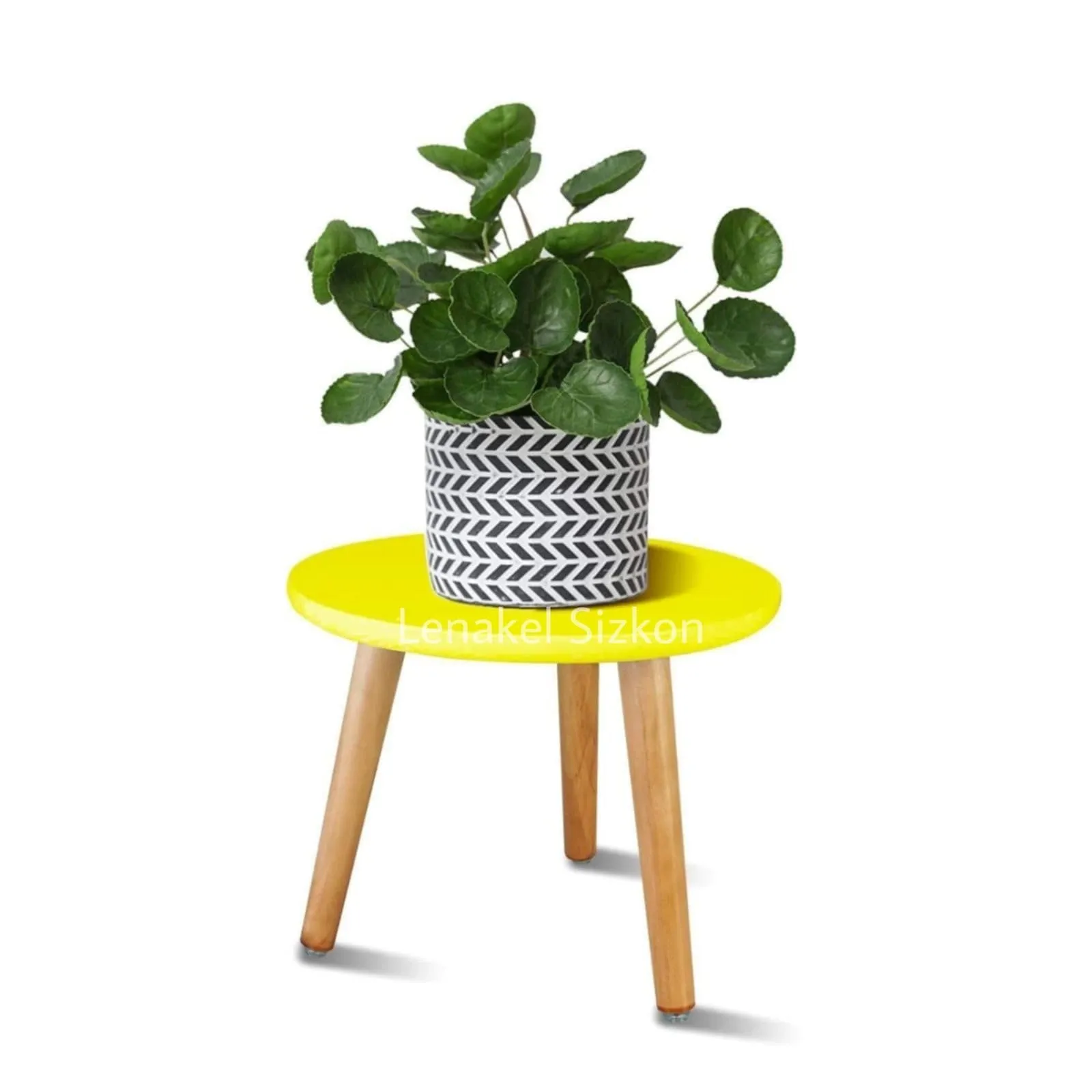 Lenakel Sizkon Beautiful Wooden End Table/Plant Stand/Stool | Antique Foldable Side Table for Living Room | Home Decor Items | Side Table for Bedroom/Living Room 12 inch (Yellow)