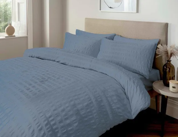 Lewis's Seersucker Duvet Set - Denim Blue