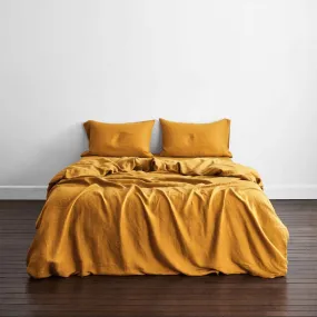 Linen Bedding Duvet Cover | 3 Pc Set | Golden Yellow