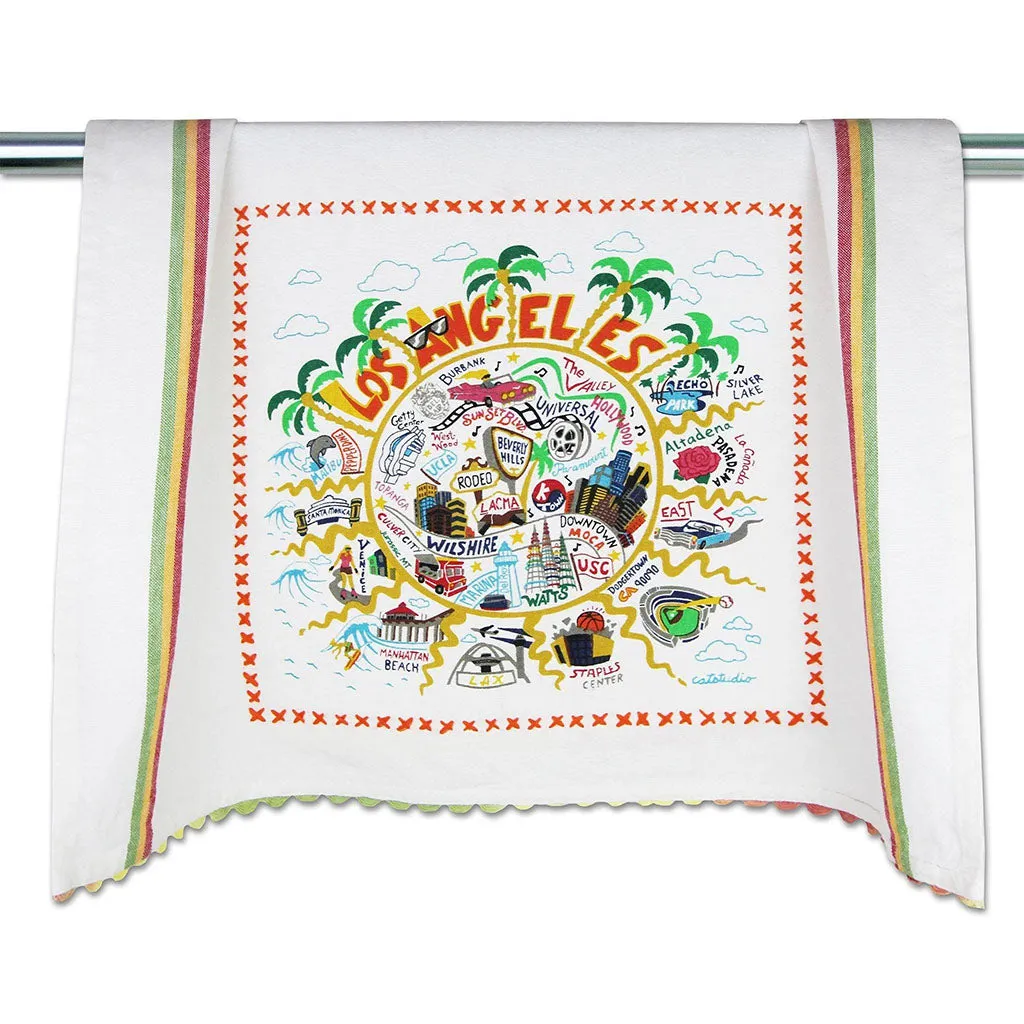 Los Angeles Hand-Embroidered Dish Towel