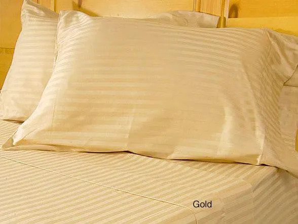 Luxury 300 TC 100% Pure Egyptian Cotton Twin Sheets Set Striped in Gold