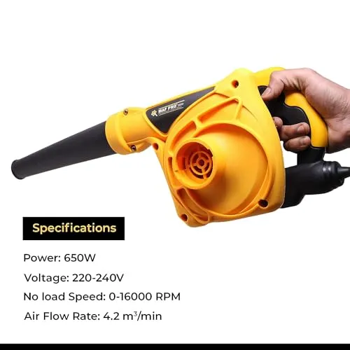 MAF PRO MPEB650, 650W Variable Speed Electric Air Blower with Dust Bag for Home/Office/Car/Pc/Computer Dust/Garage/Patio/Garden Leaf/Trash Cleaning (4.2 m3/min, 16000 RPM)