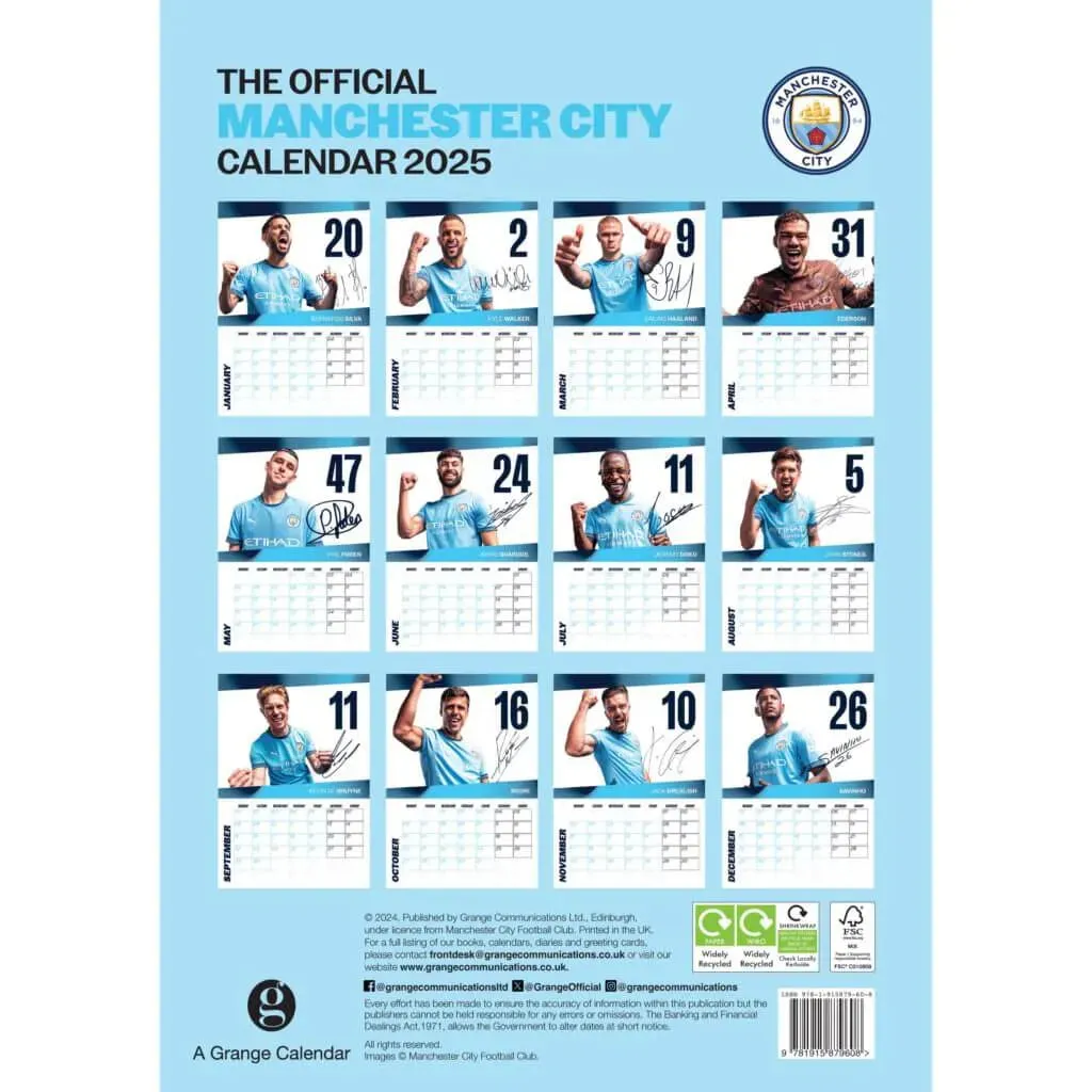 Manchester City 2025 Official Calendar