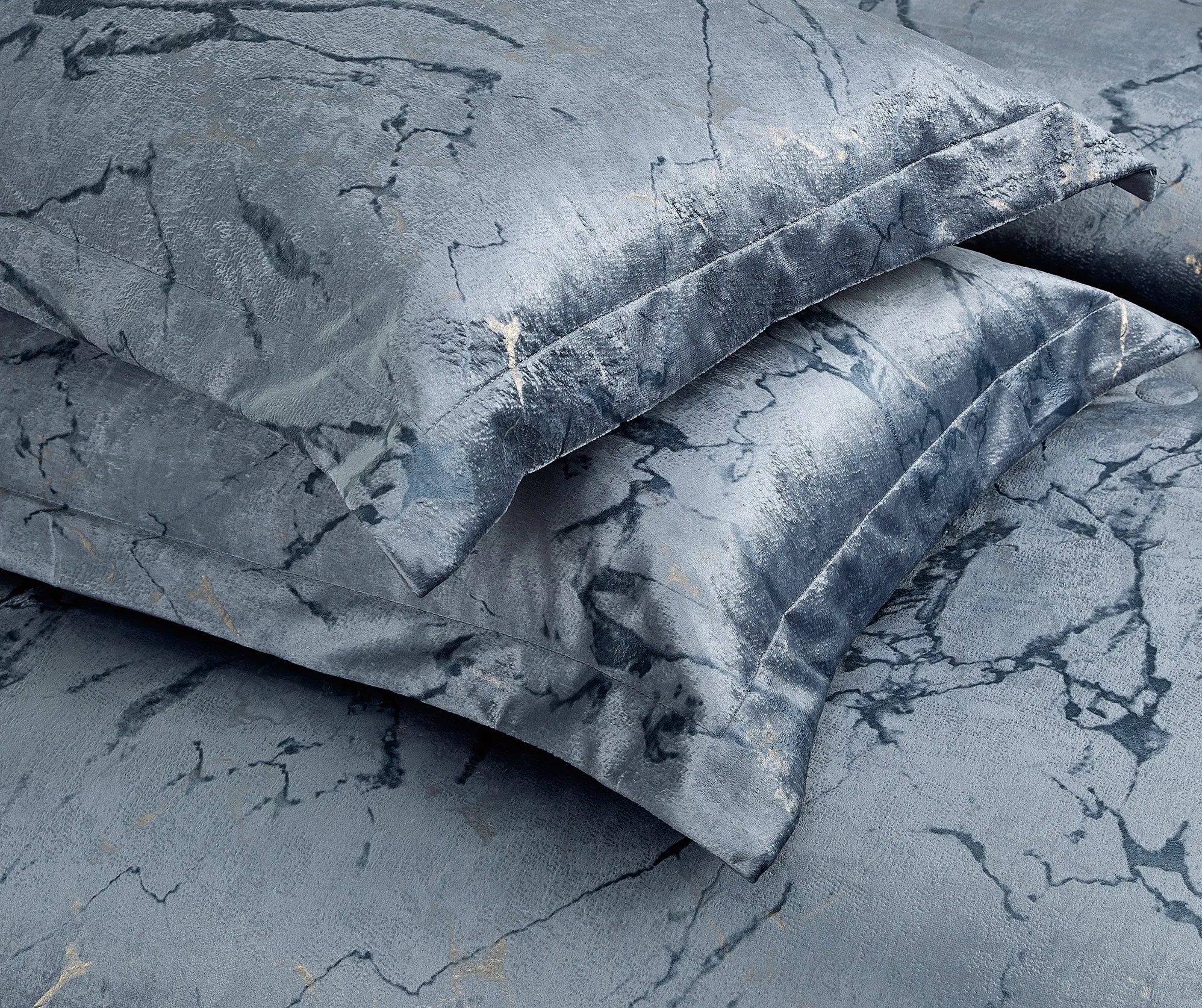 Marble Design Comforter Set Velvet Bedspread Bedskirt Pillow shams Double, King (Grey)