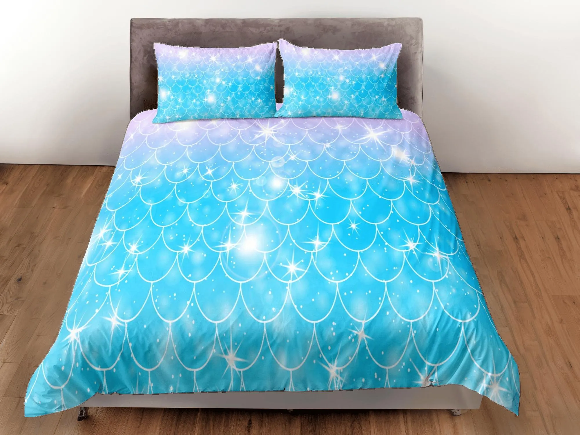 Mermaid Tail Duvet Cover Set, Pastel Rainbow Blanket Dorm Bedding Set, Comforter Cover Kids Bedding