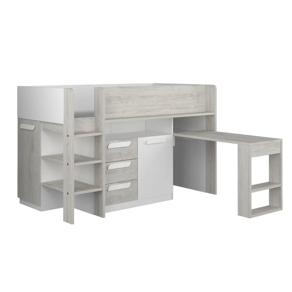 Midsleeper Bed with Desk & Storage, Trasman White Girona