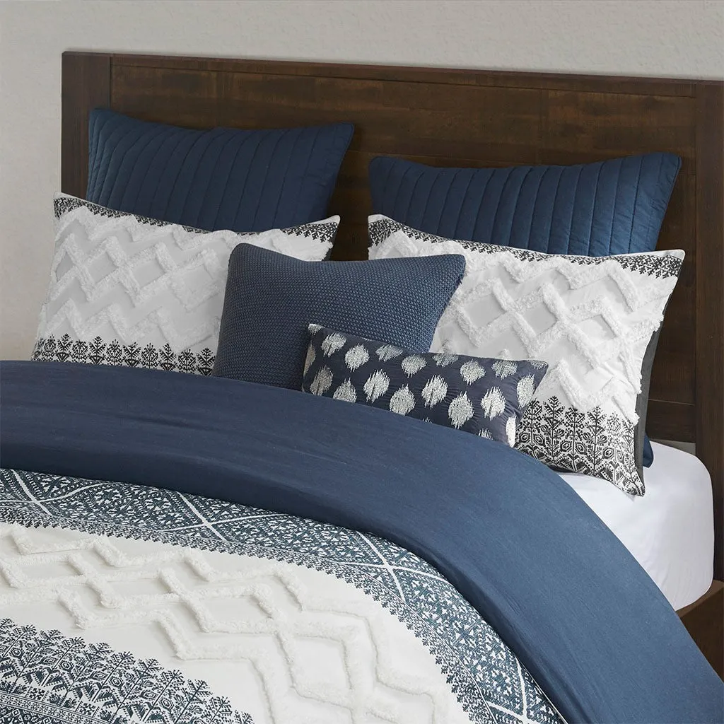 Mila 3 Piece Cotton Navy Comforter Set with Chenille Tufting by INK IVY