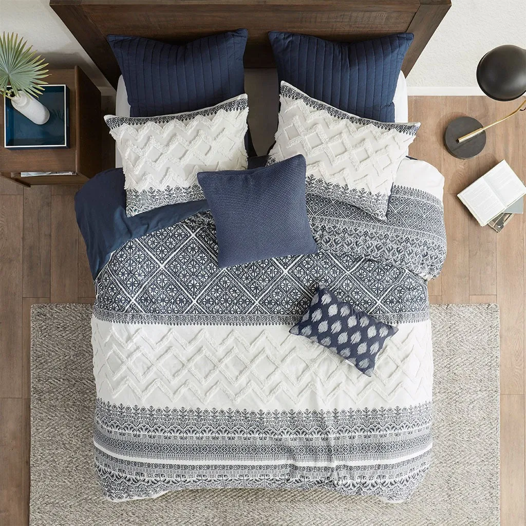 Mila 3 Piece Cotton Navy Comforter Set with Chenille Tufting by INK IVY