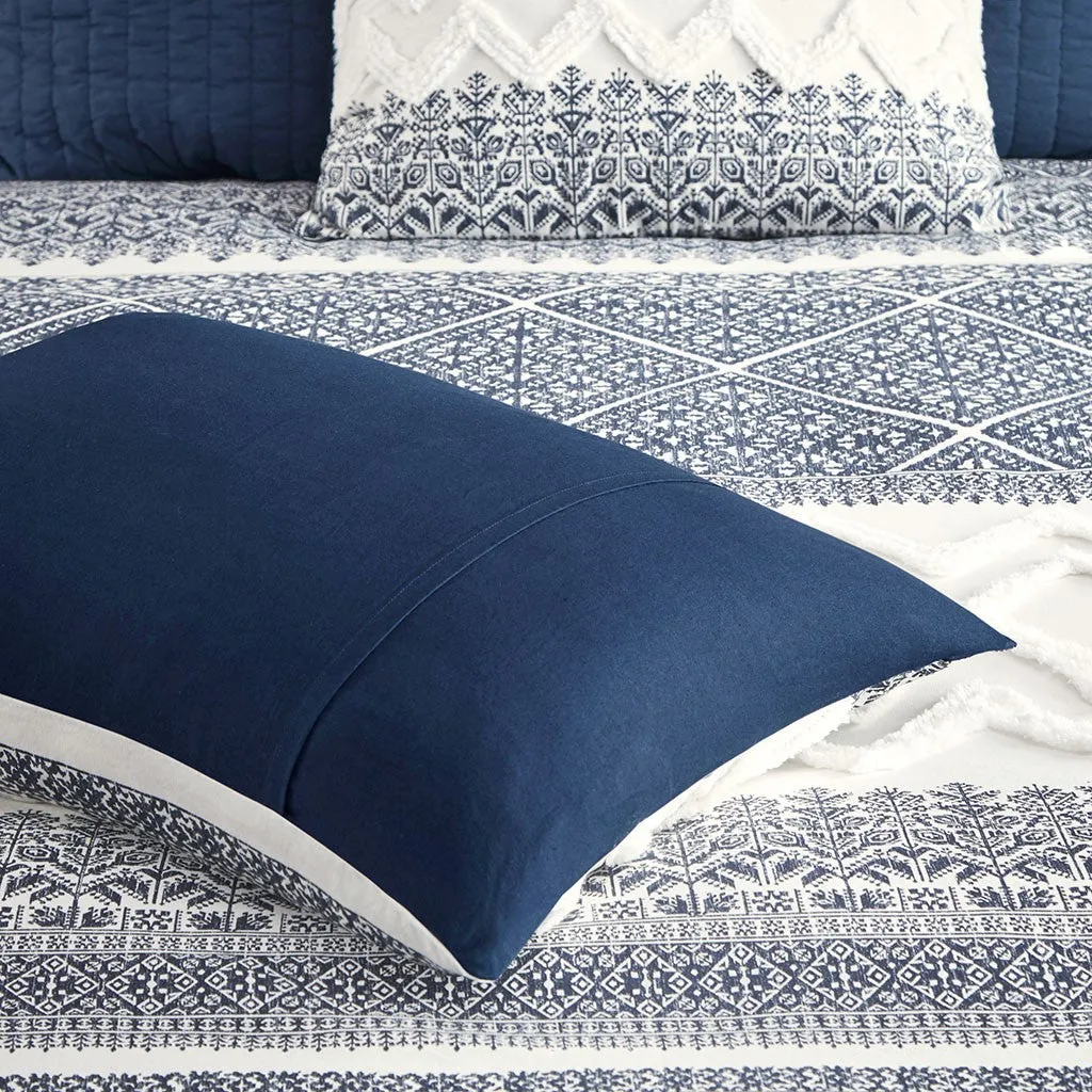 Mila 3 Piece Cotton Navy Comforter Set with Chenille Tufting by INK IVY