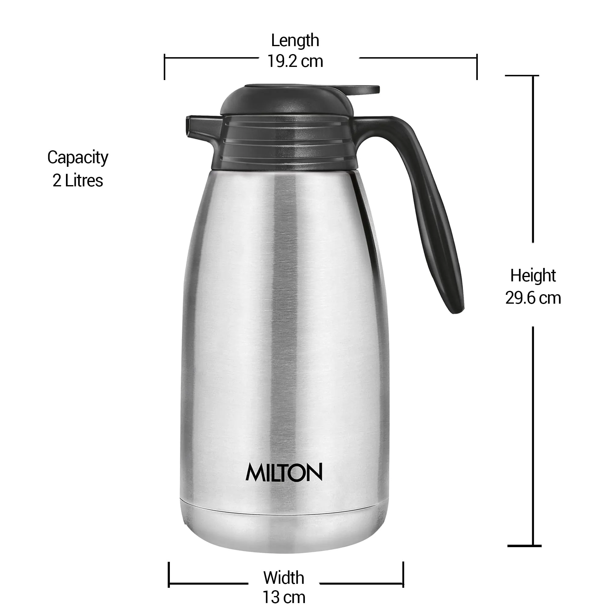 Milton Thermosteel Classic 24 Hours Hot or Cold Tea/Coffee Carafe, 2000 ml, Silver, Stainless Steel