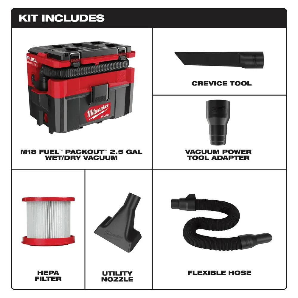 Milwaukee M18 FUEL PACKOUT 2.5 Gallon Wet/Dry Vacuum