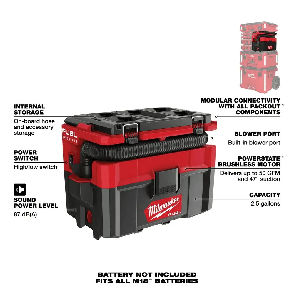 Milwaukee M18 FUEL PACKOUT 2.5 Gallon Wet/Dry Vacuum