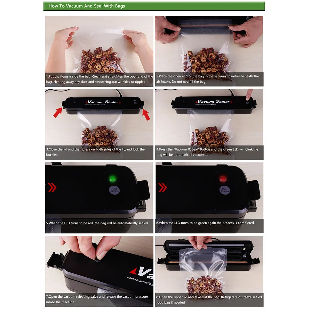 Mini Automatic Food Vacuum Sealer with 15 Sealing Bags, US Plug