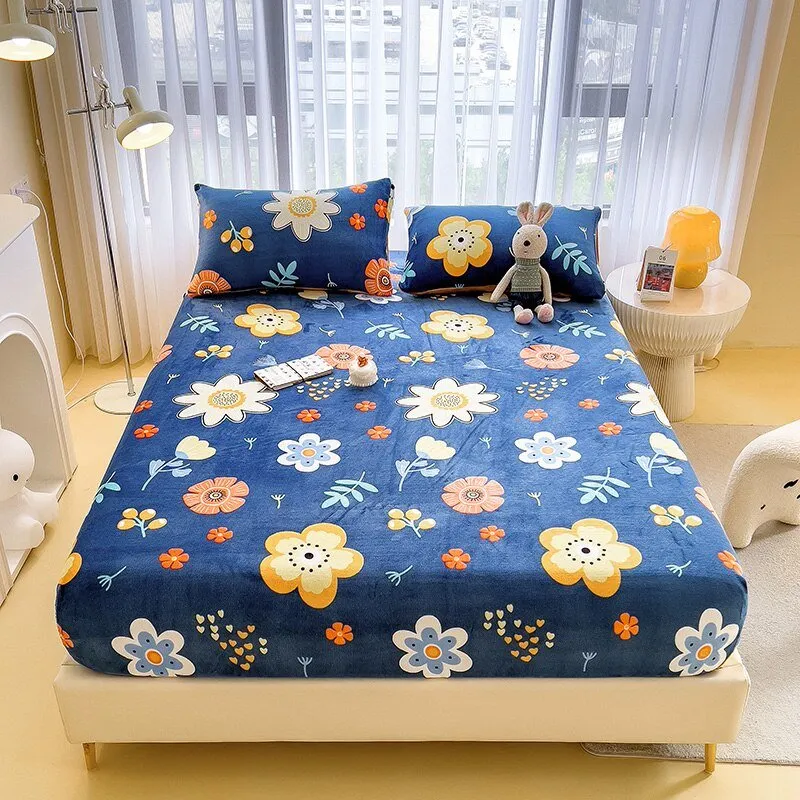 Missdeer Velvet Fitted Sheet Cartoon Style Bedspread