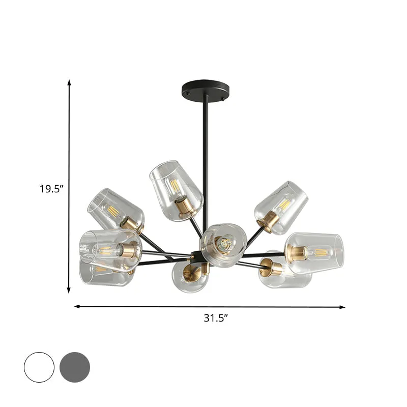 Modern Cup Shaped Chandelier with Clear/Smoke Gray Glass, 6/9 Lights, Black Suspension Lamp for Bedrooms