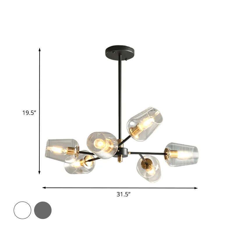 Modern Cup Shaped Chandelier with Clear/Smoke Gray Glass, 6/9 Lights, Black Suspension Lamp for Bedrooms