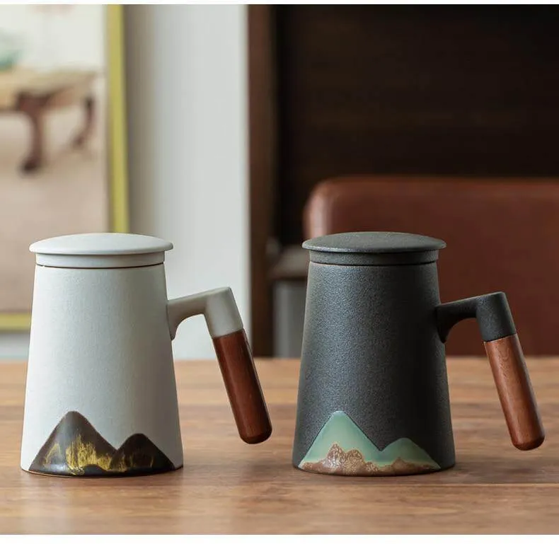 Mountain Art Ceramic Tea Mugs With Filter