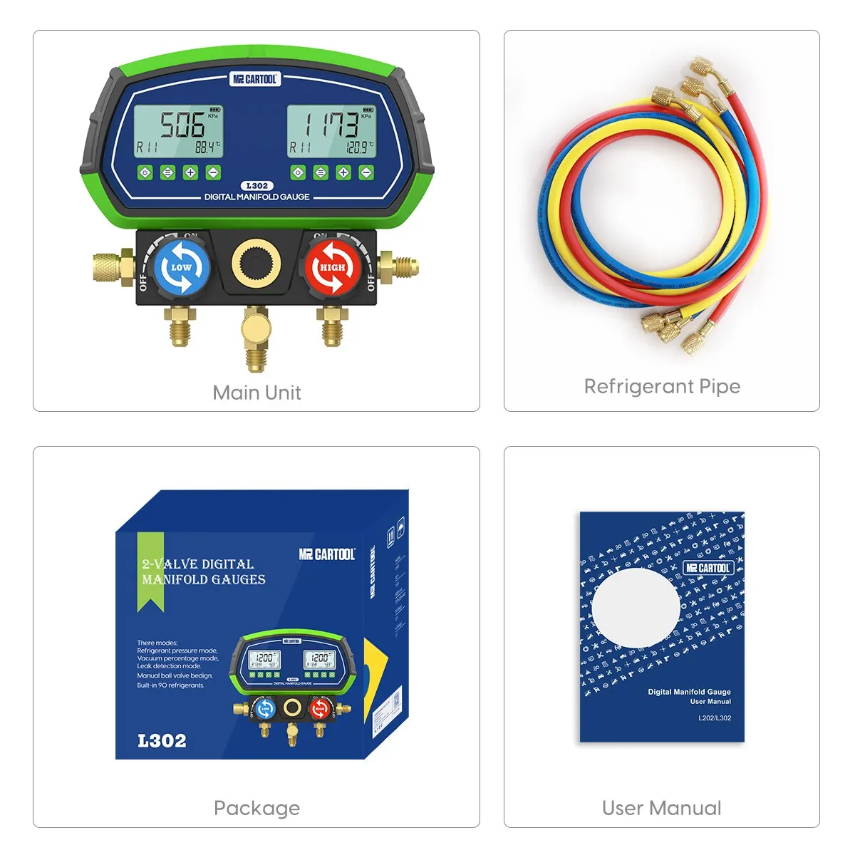 MRCARTOOL L302 HVAC Vacuum Pressure Temperature Tester Leakage Test Refrigeration Tools Digital Manifold Gauge Meter Testo