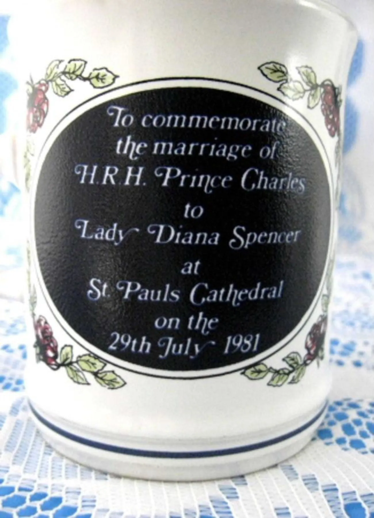 Mug Royal Wedding Charles And Diana Denby Pottery 1981 Profiles Roses Bells