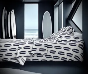 Navy Blue and Grey Classic Surfboards Sheet Set from Surfer Bedding™️ Medium Scale