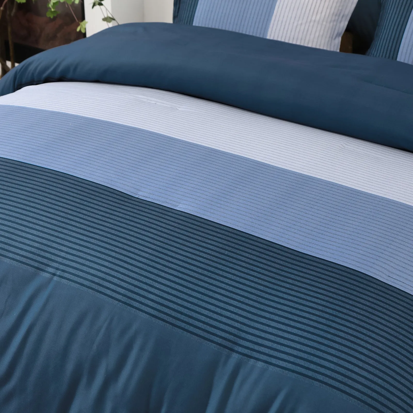 Navy Blue Comforter Set, King Size, Striped 3-Piece Bedding Collection