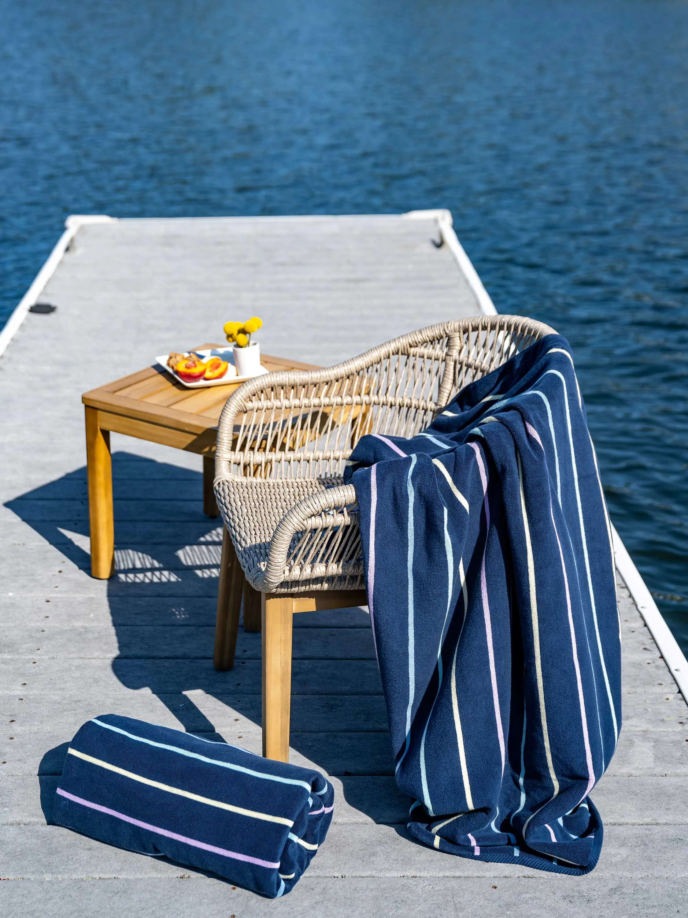 Navy Prism Pinstripe Cabana Beach Towel