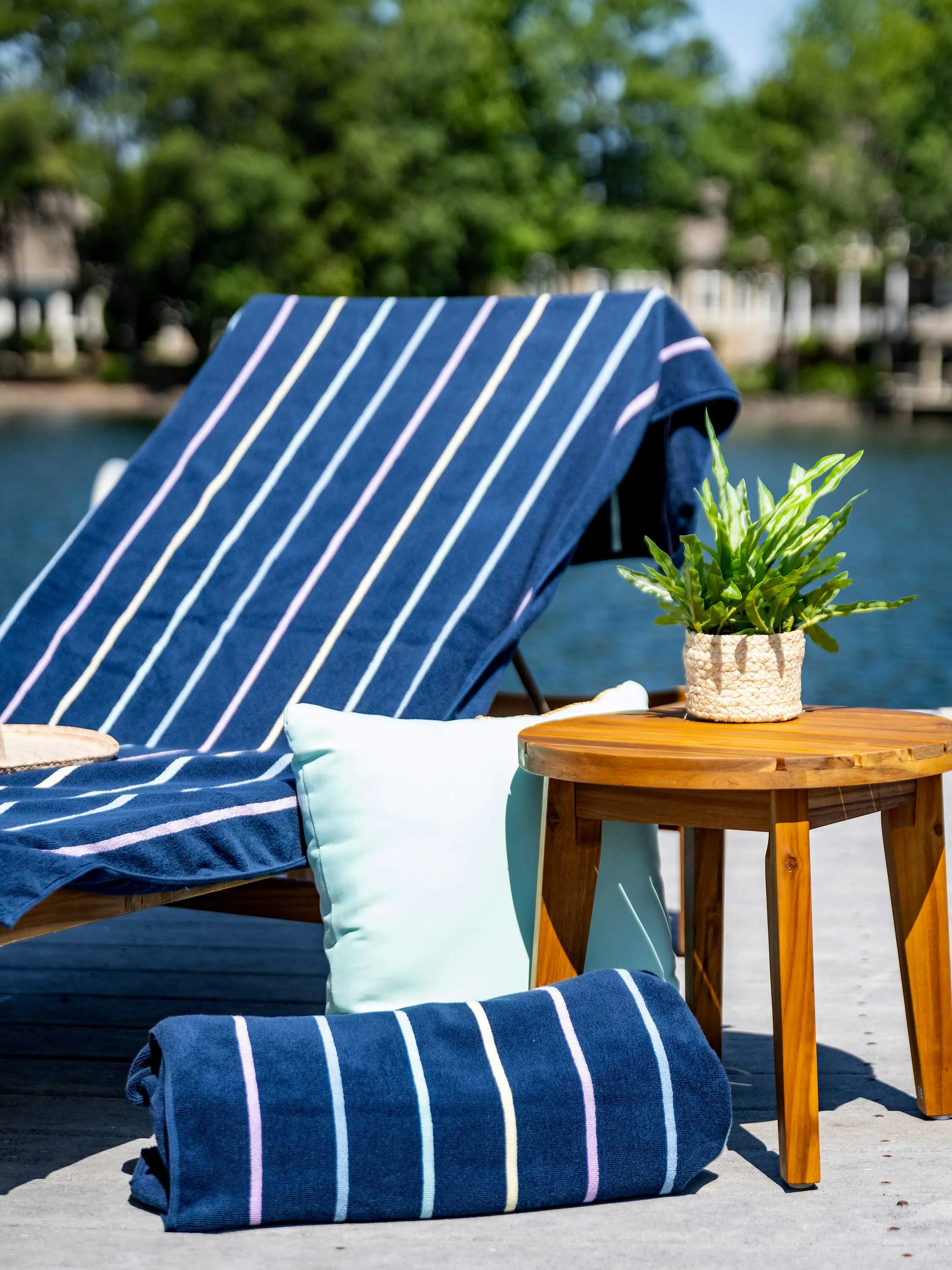 Navy Prism Pinstripe Cabana Beach Towel