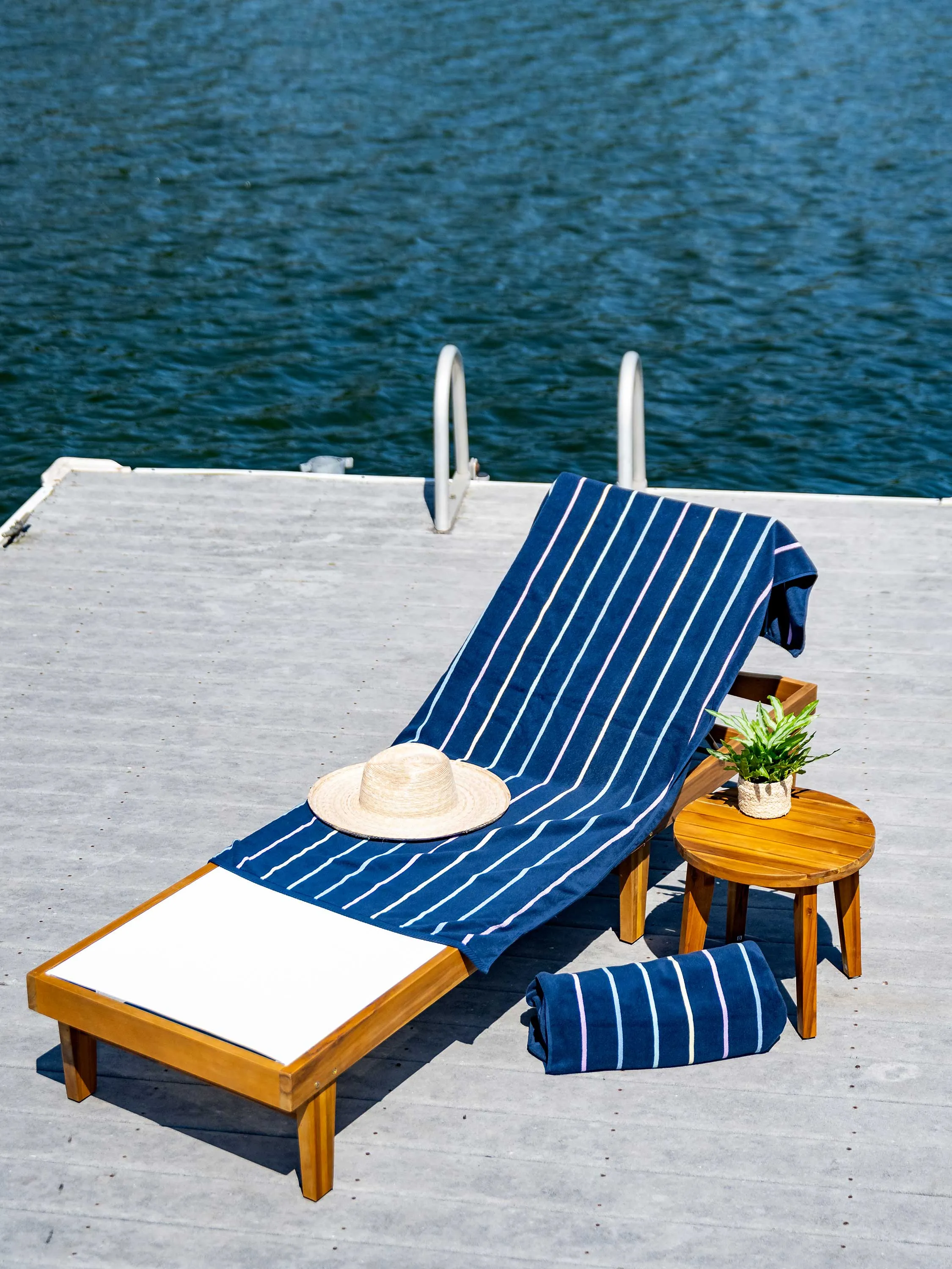 Navy Prism Pinstripe Cabana Beach Towel