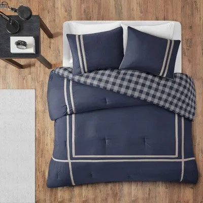 New - 2pc Twin/Twin XL Trent Reversible Comforter Mini Set Navy